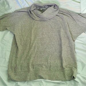 Cowl Neck Short Sleeved Sweatshirt/Sweater - Light Tan